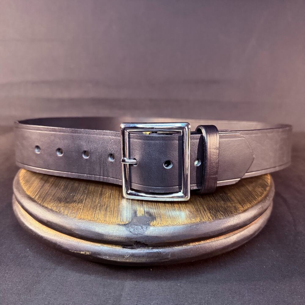 Boston Leather Garrison Leather Belt Size 36" Plain Black Chrome Nickel 6505
